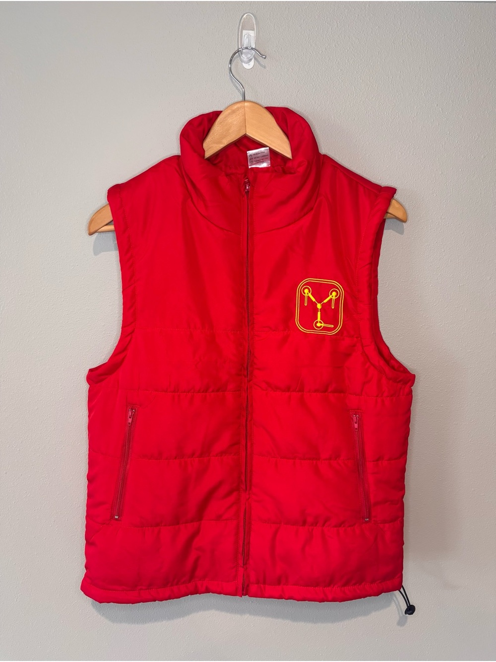 Back to the Future The Musical Sleeveless Quilted Vest in Red with Unisex XS